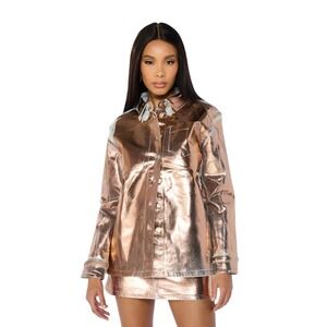 NWT Akira Gold Foil Effect Oversized Denim Button Shacket 
Size Large